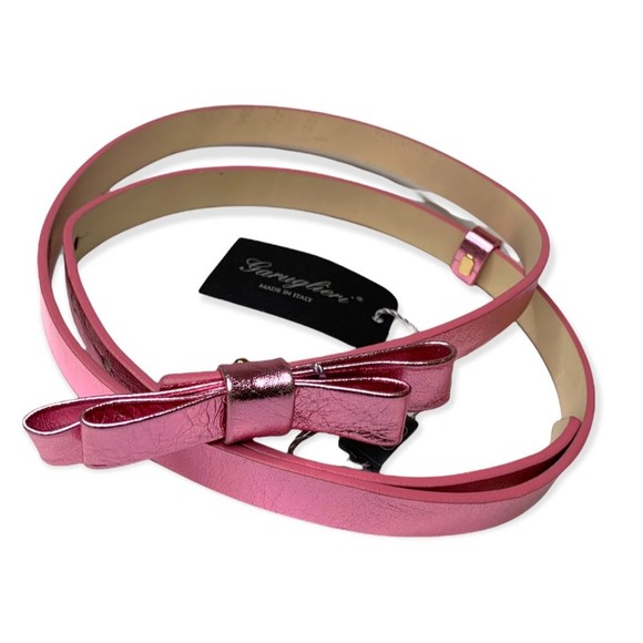🛍️Womens Adjustable Fashion Belt Pink Metallic Bow Leather M 39-40 New - Picture 2 of 8